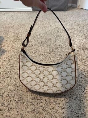 Celine Coated Canvas Cream and Brown Triomphe Ava Shoulder Bag